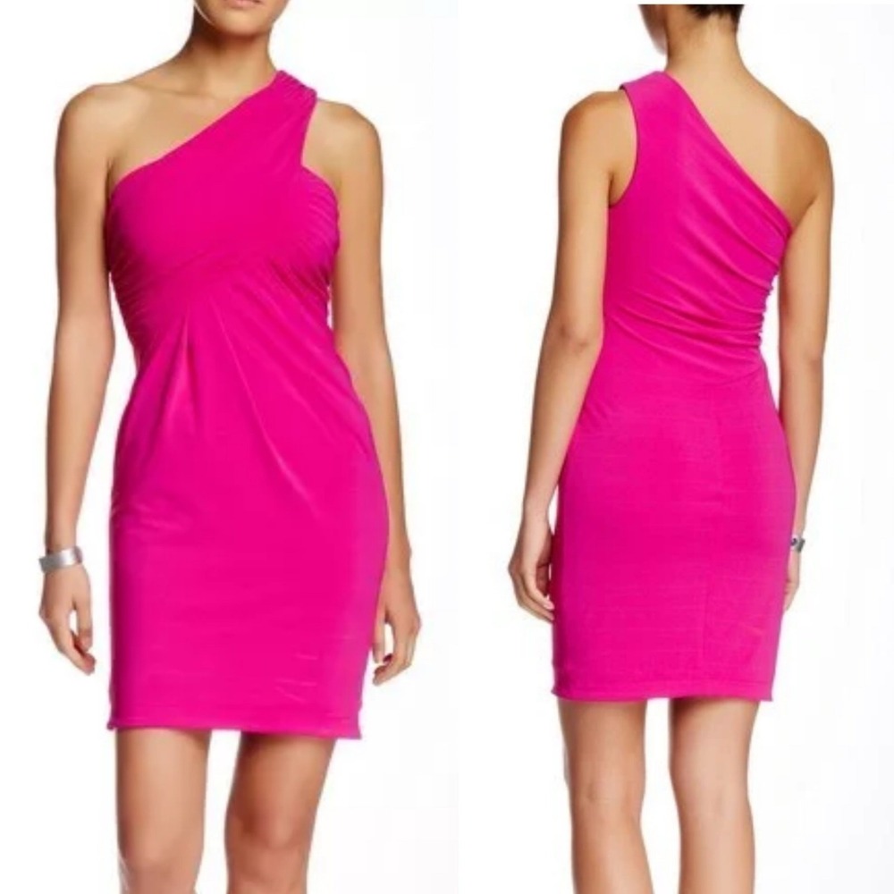 New NWT Cut25 by Yigal Azrouel Pink One Shoulder Gathered Bodycon Mini Dress - L